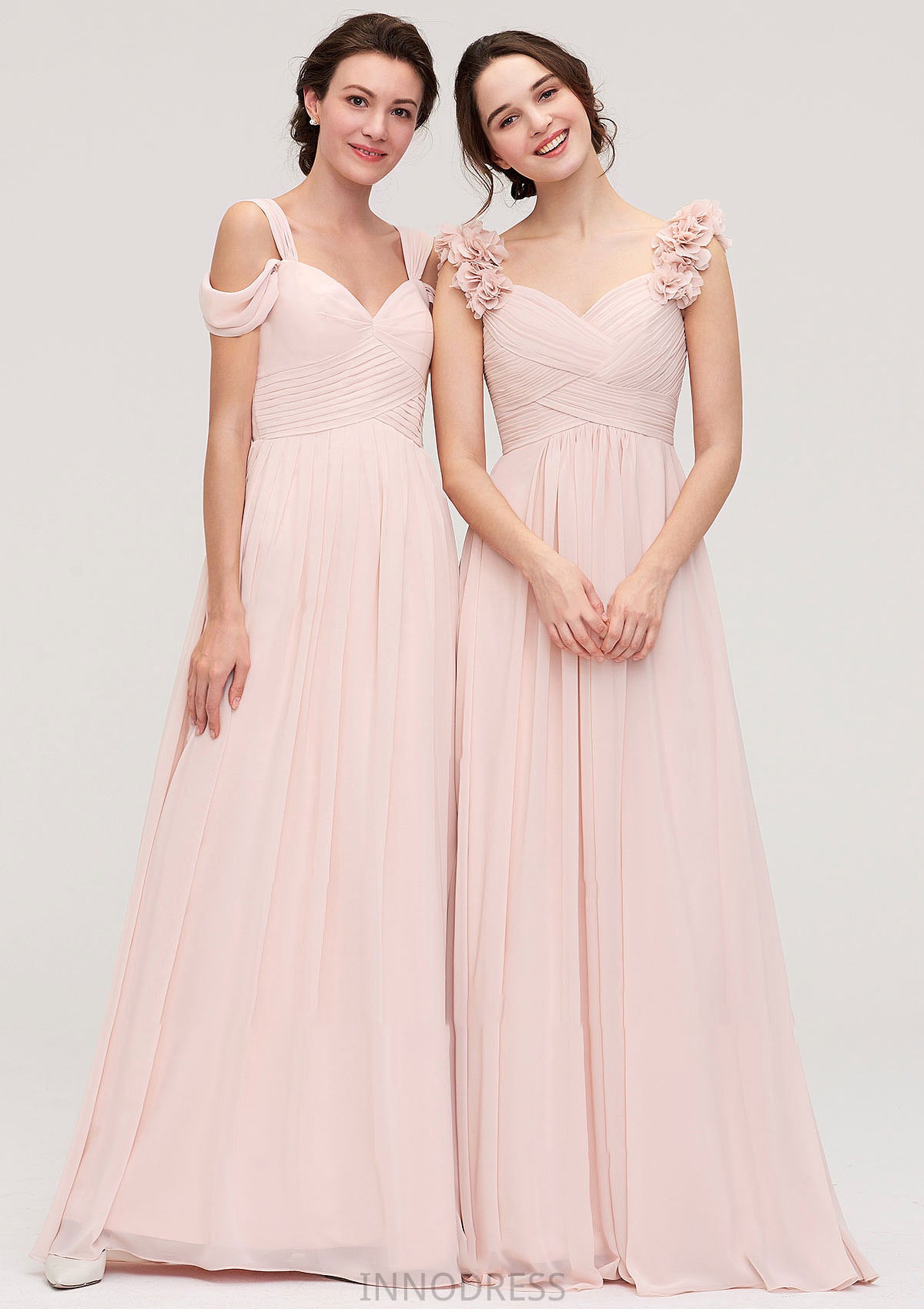 Sweetheart Sleeveless A-line/Princess Chiffon Long/Floor-Length Bridesmaid Dresses With Pleated Shoulder Flower Vera DPP0025315