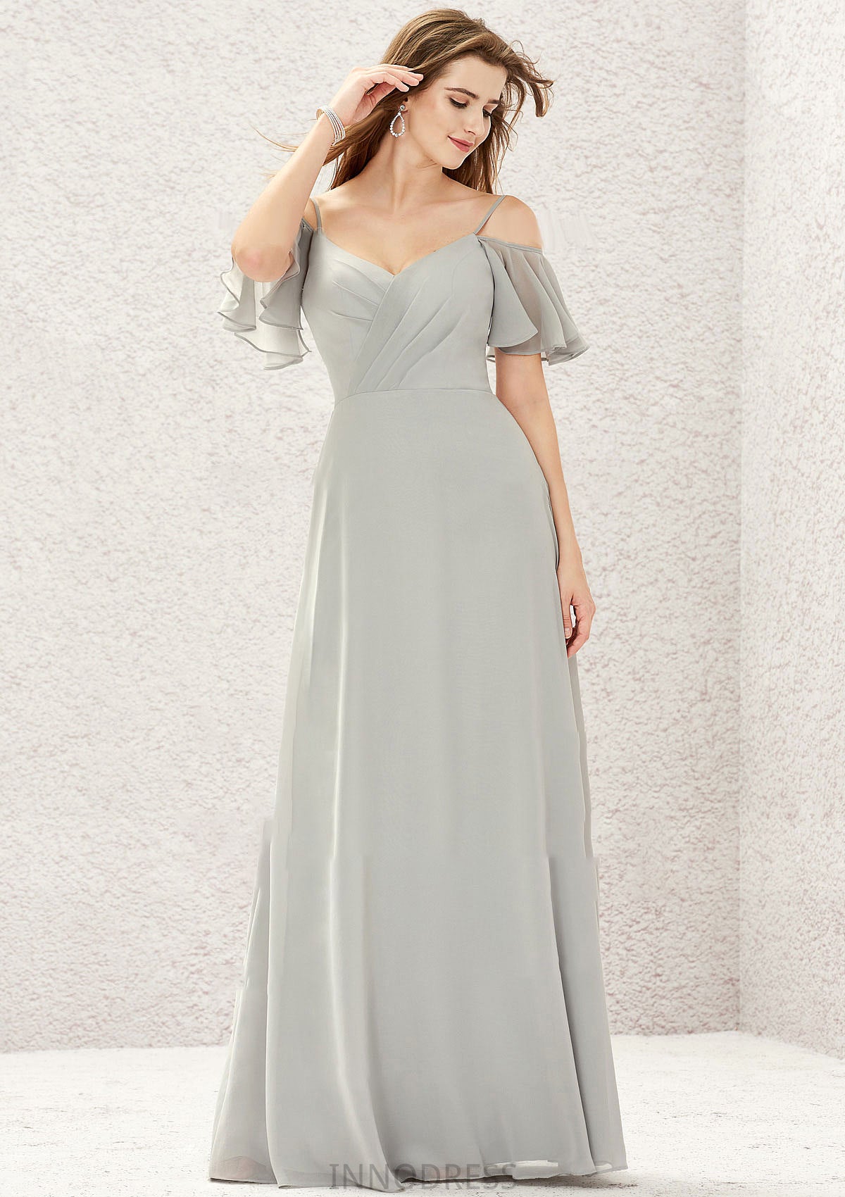 A-line Sweetheart Short Sleeve Long/Floor-Length Chiffon Bridesmaid Dresses With Pleated Alexis DPP0025338