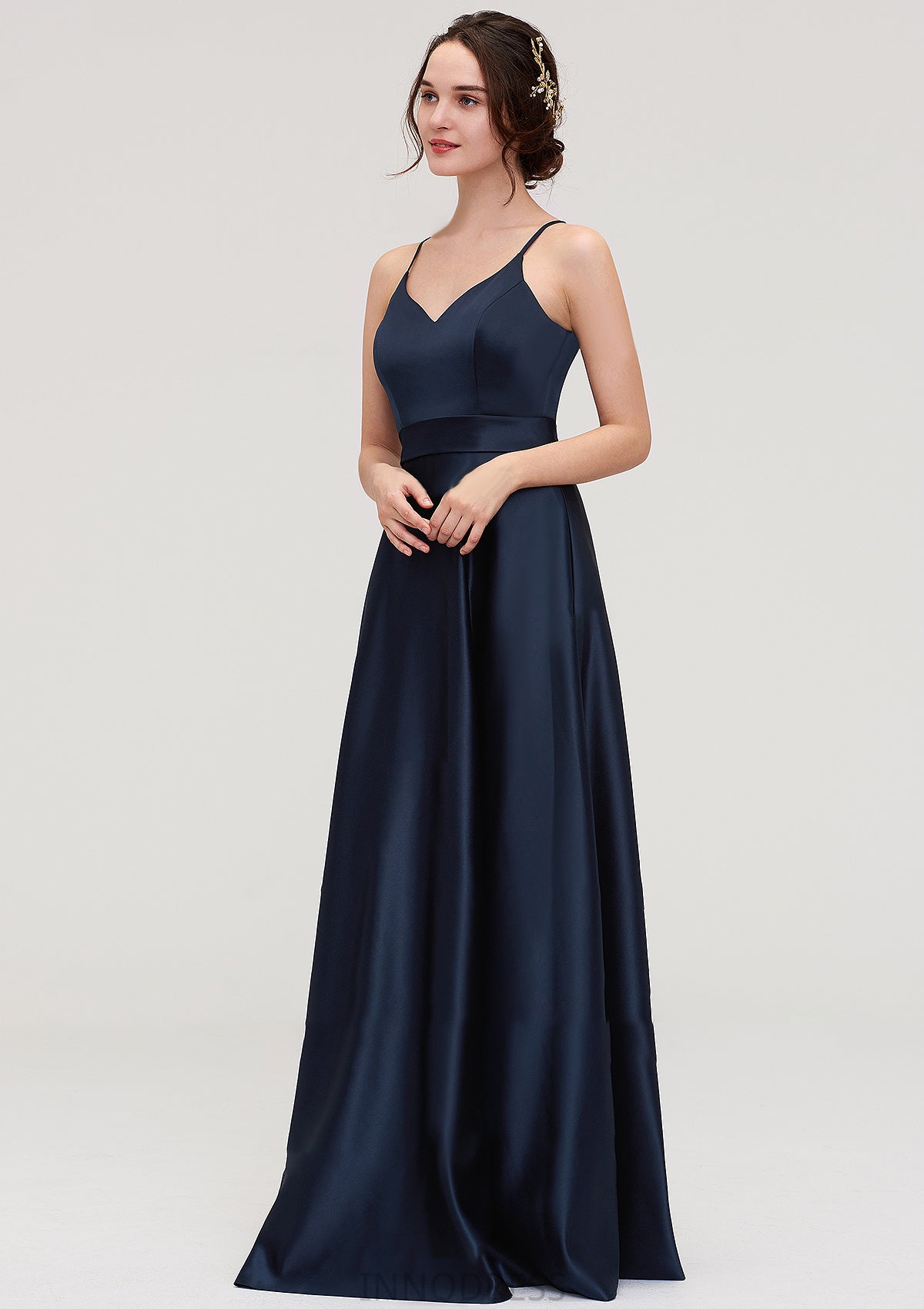 V Neck Sleeveless Long/Floor-Length Satin A-line/Princess Bridesmaid Dresseses Gwen DPP0025345