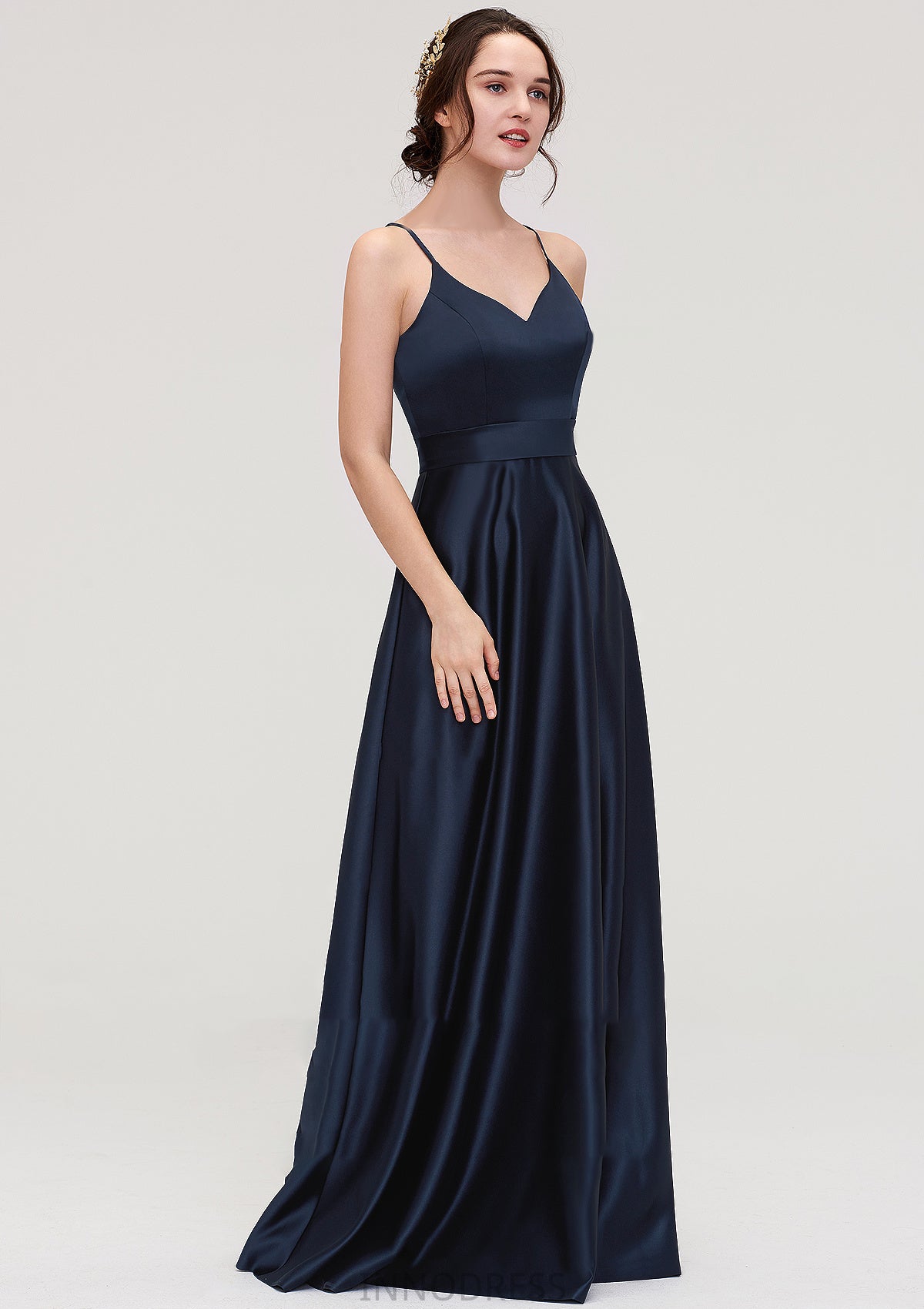 V Neck Sleeveless Long/Floor-Length Satin A-line/Princess Bridesmaid Dresseses Gwen DPP0025345