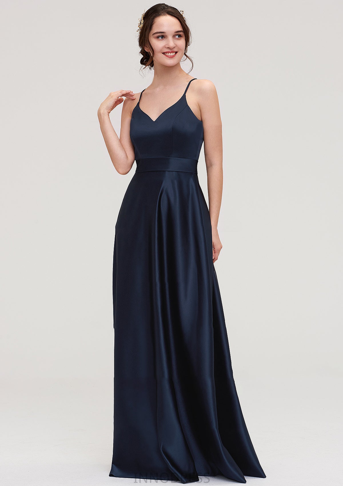 V Neck Sleeveless Long/Floor-Length Satin A-line/Princess Bridesmaid Dresseses Gwen DPP0025345