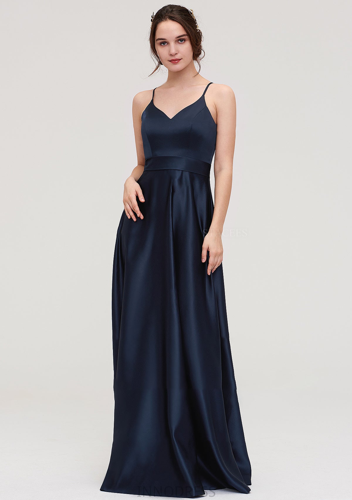 V Neck Sleeveless Long/Floor-Length Satin A-line/Princess Bridesmaid Dresseses Gwen DPP0025345