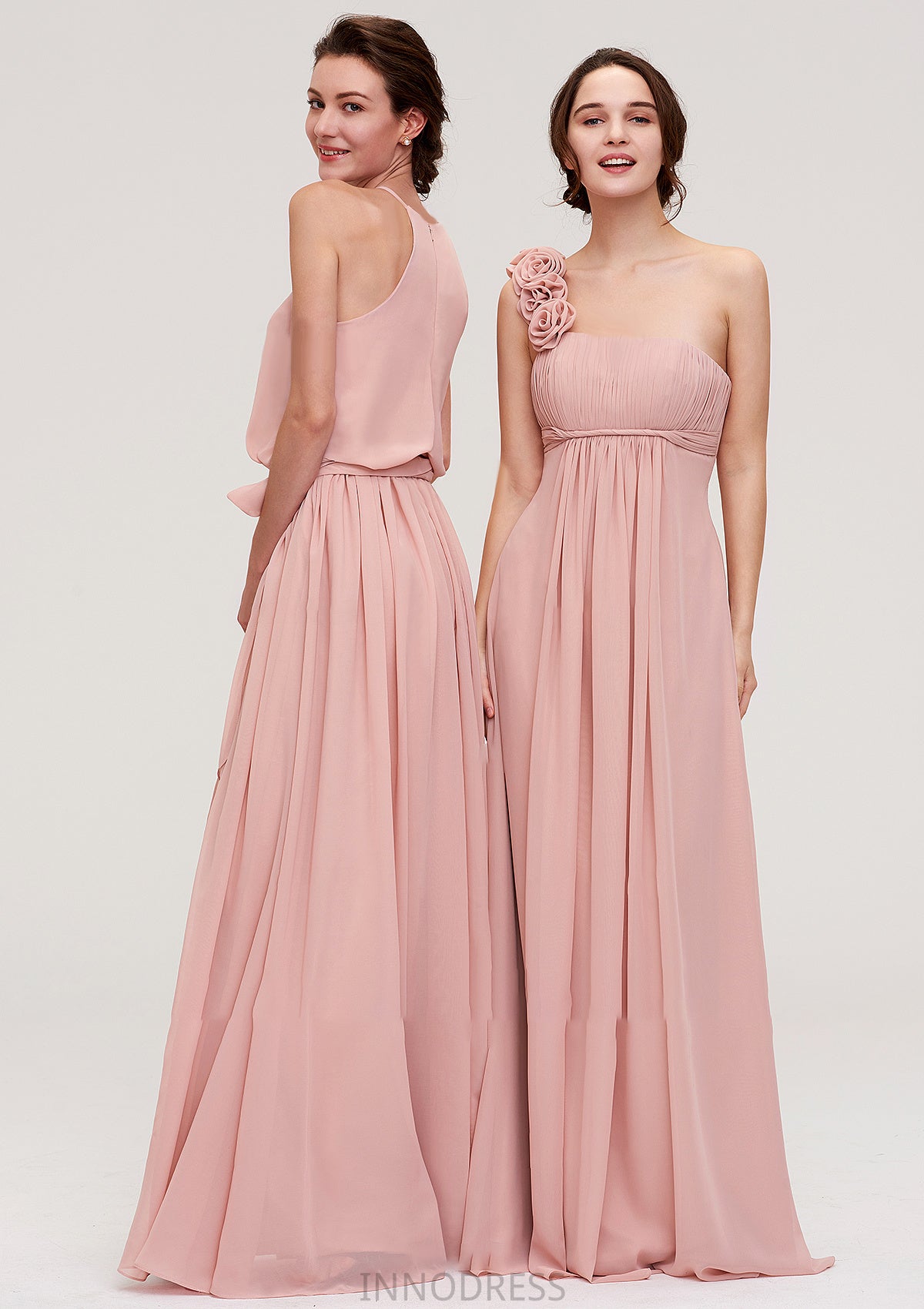 Sleeveless One-Shoulder Long/Floor-Length Chiffon A-line/Princess Bridesmaid Dresses With Pleated Flowers Daniella DPP0025346