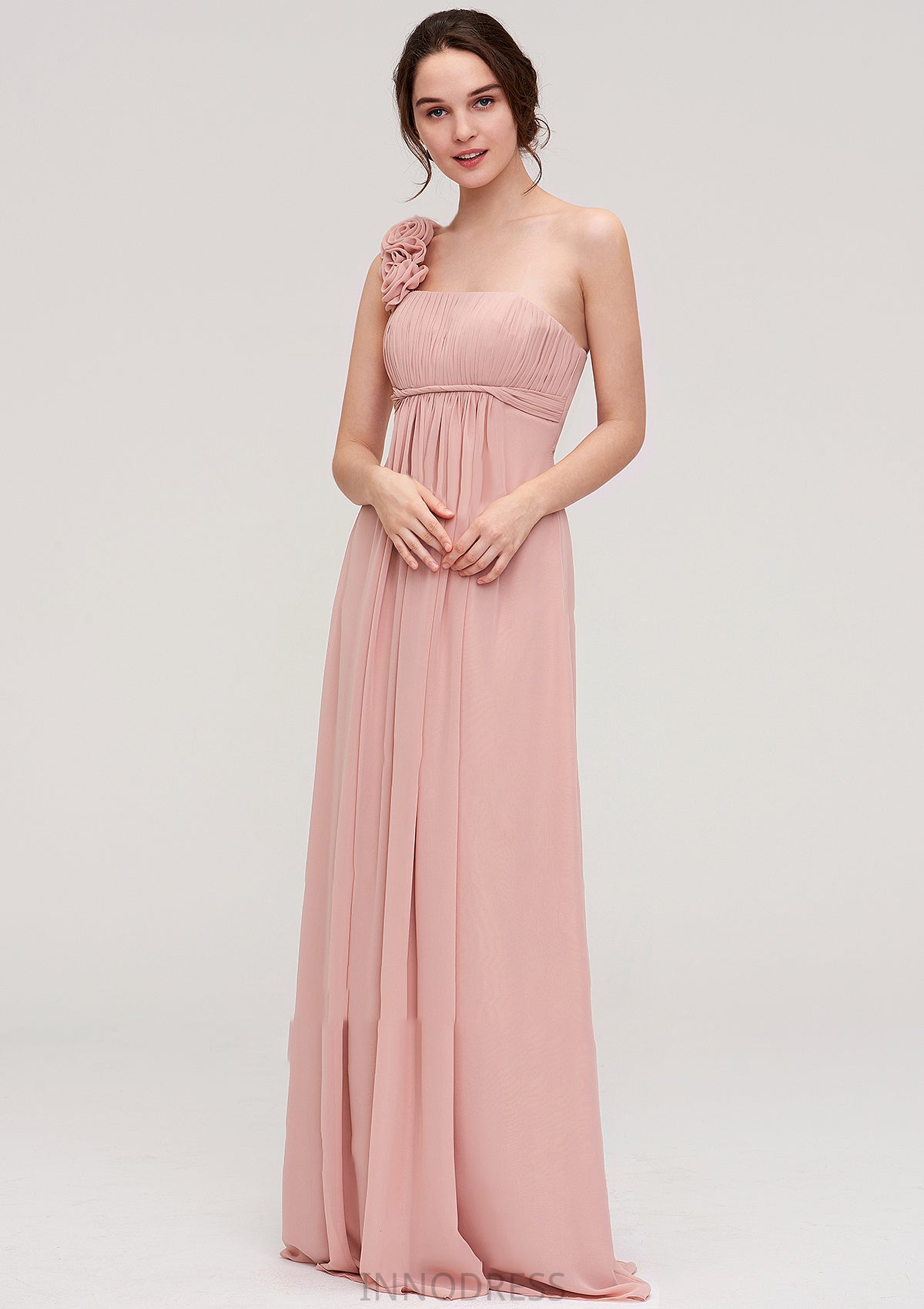 Sleeveless One-Shoulder Long/Floor-Length Chiffon A-line/Princess Bridesmaid Dresses With Pleated Flowers Daniella DPP0025346