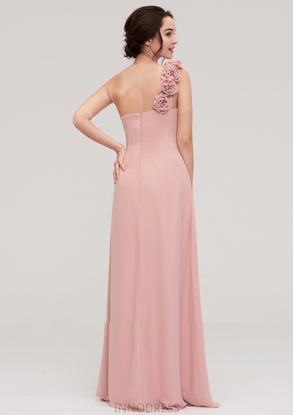 Sleeveless One-Shoulder Long/Floor-Length Chiffon A-line/Princess Bridesmaid Dresses With Pleated Flowers Daniella DPP0025346