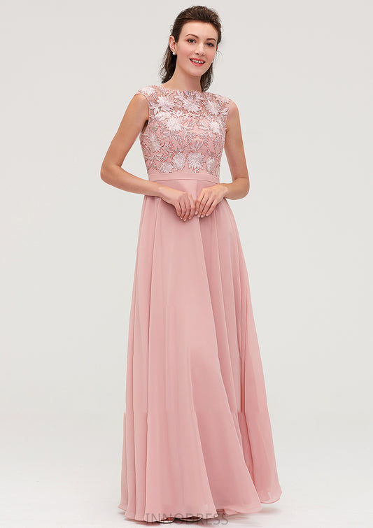 Sleeveless Chiffon A-line/Princess Long/Floor-Length Bridesmaid Dresseses With Sashes Appliqued Gabrielle DPP0025348