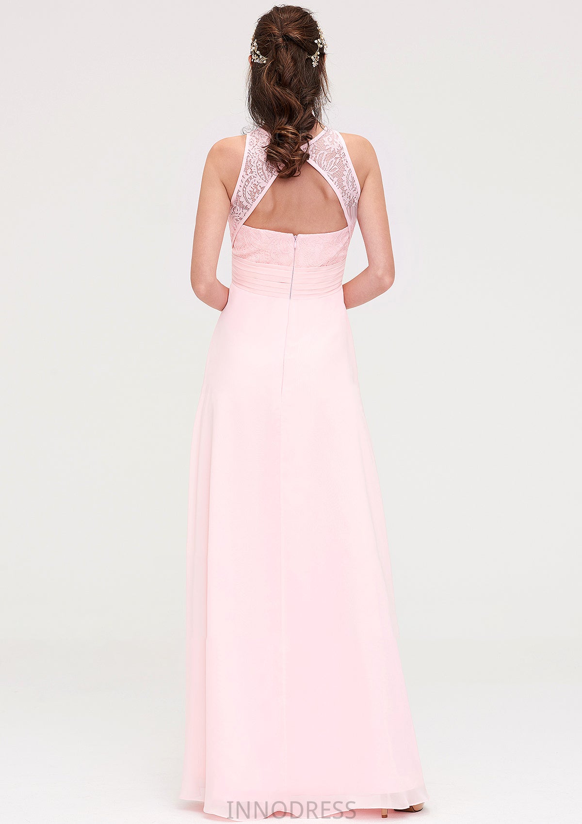 Sleeveless Scoop Neck Chiffon A-line/Princess Long/Floor-Length Bridesmaid Dresseses With Split Lace Amina DPP0025349