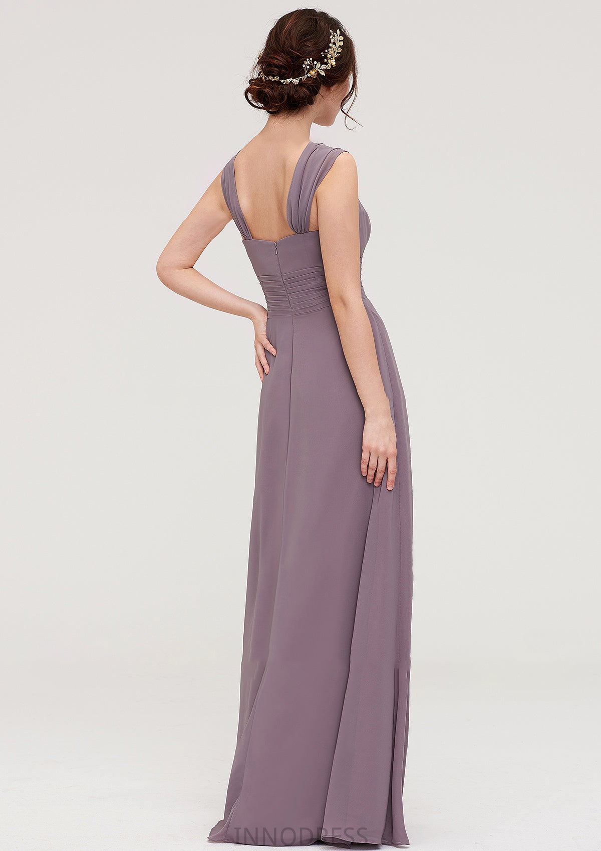 Square Neckline Sleeveless Chiffon Long/Floor-Length A-line/Princess Bridesmaid Dresses With Pleated Mikayla DPP0025356