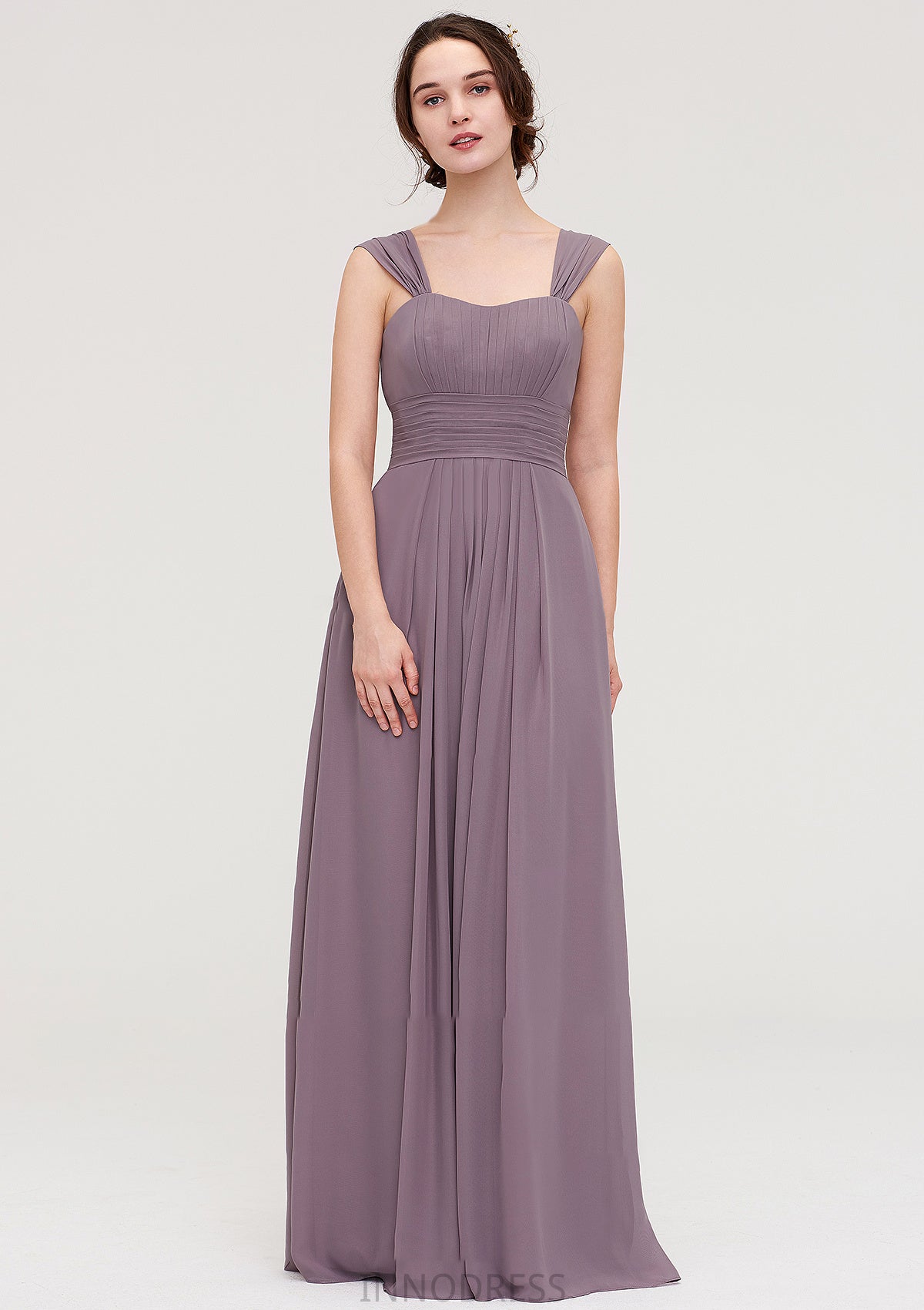 Square Neckline Sleeveless Chiffon Long/Floor-Length A-line/Princess Bridesmaid Dresses With Pleated Mikayla DPP0025356