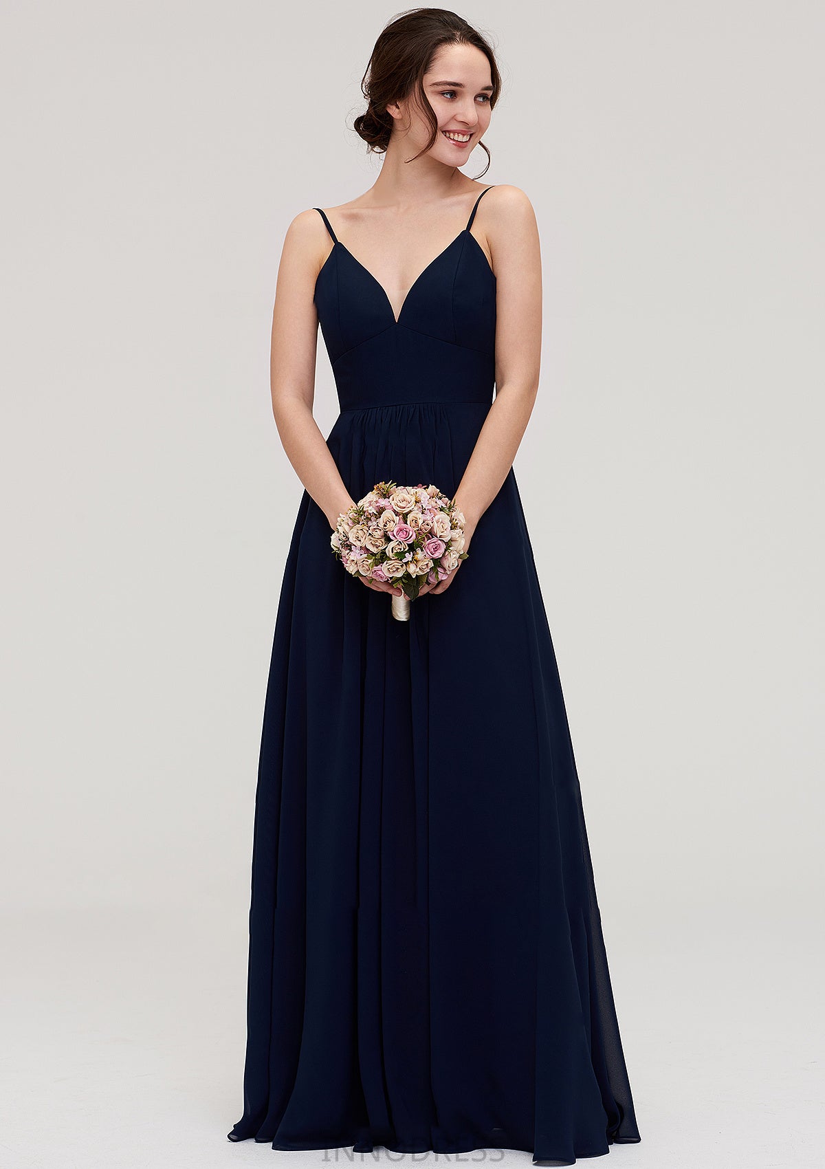 Sleeveless V Neck A-line/Princess Chiffon Long/Floor-Length Bridesmaid Dresseses With Pleated Nia DPP0025357