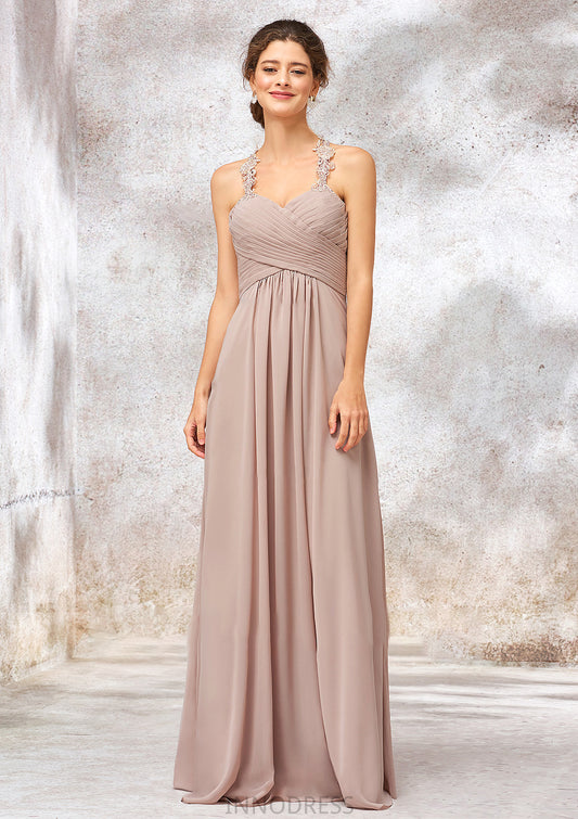 A-line Sweetheart Sleeveless Chiffon Long/Floor-Length Bridesmaid Dresses With Lace Pleated Makenzie DPP0025365