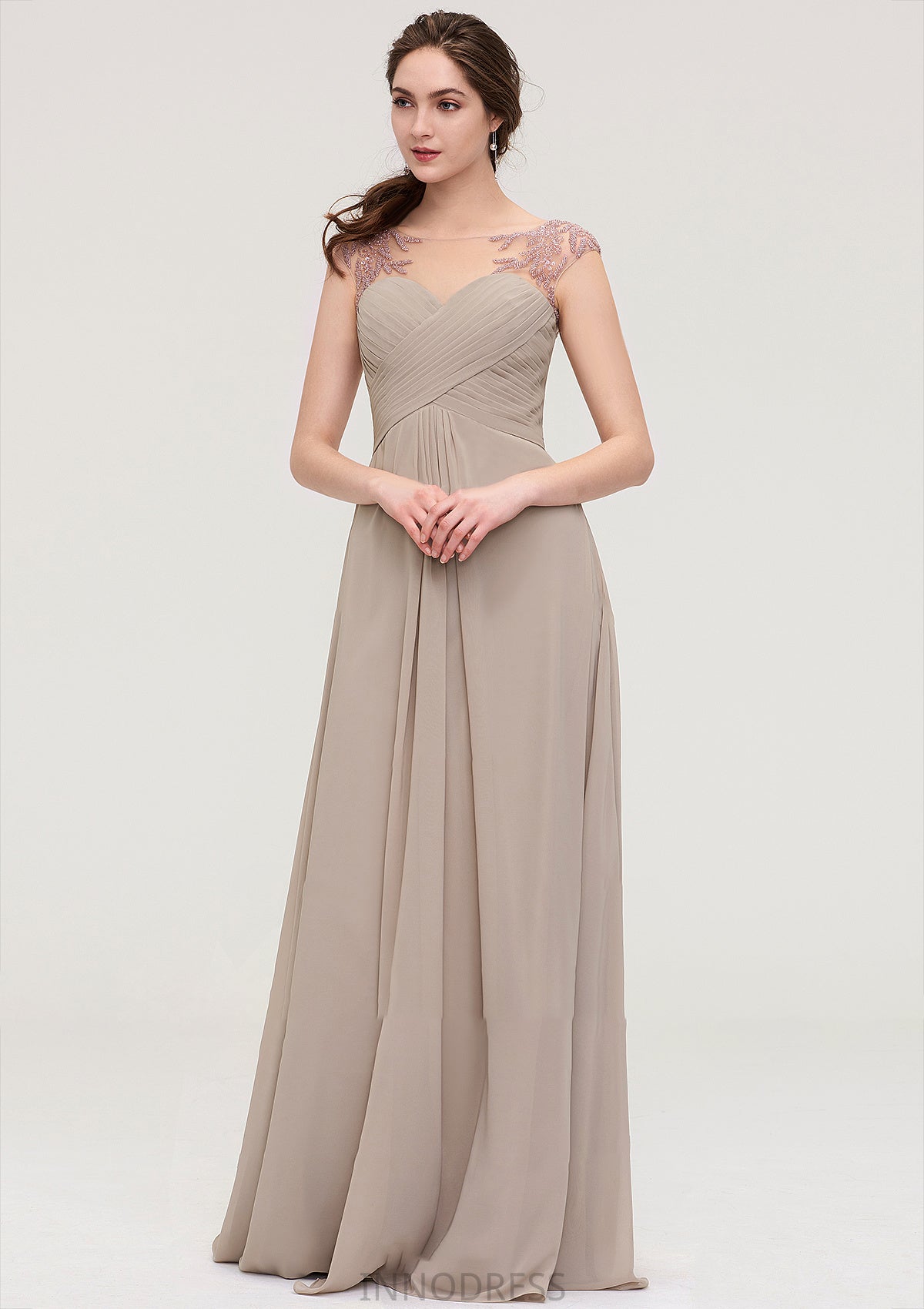 Sleeveless Scoop Neck Long/Floor-Length A-line/Princess Chiffon Bridesmaid Dresses With Pleated Beading -Bridesmaid Dresseses
 Lauryn DPP0025396