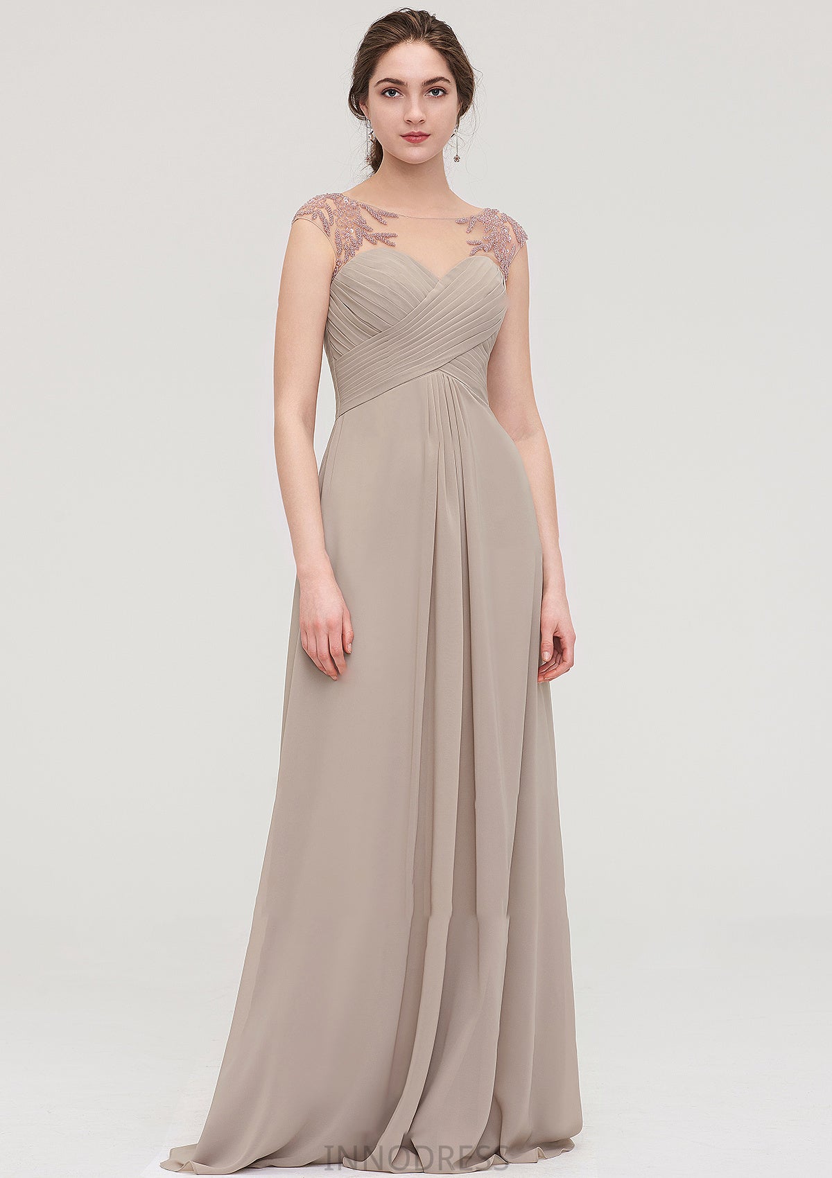 Sleeveless Scoop Neck Long/Floor-Length A-line/Princess Chiffon Bridesmaid Dresses With Pleated Beading -Bridesmaid Dresseses
 Lauryn DPP0025396