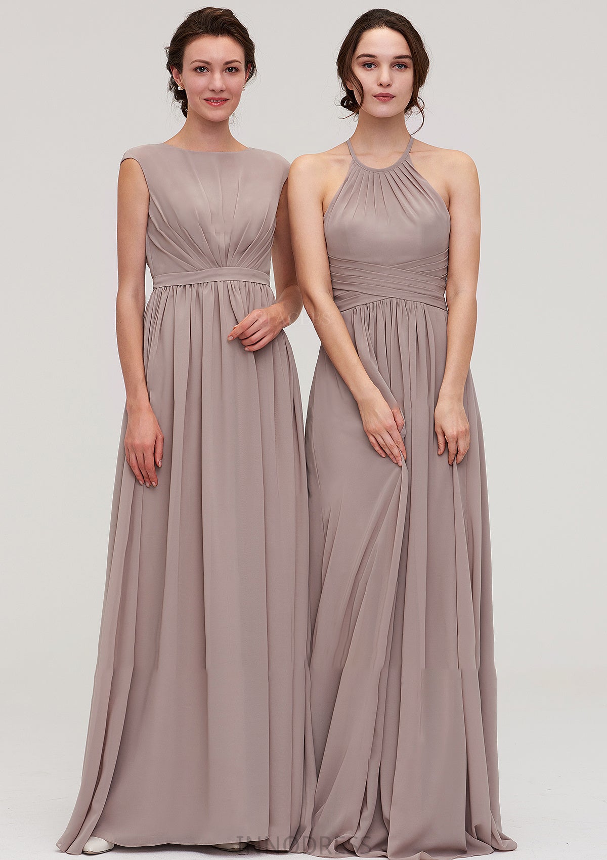 Scoop Neck Sleeveless A-line/Princess Chiffon Long/Floor-Length Bridesmaid Dresseses With Pleated Marcia DPP0025399