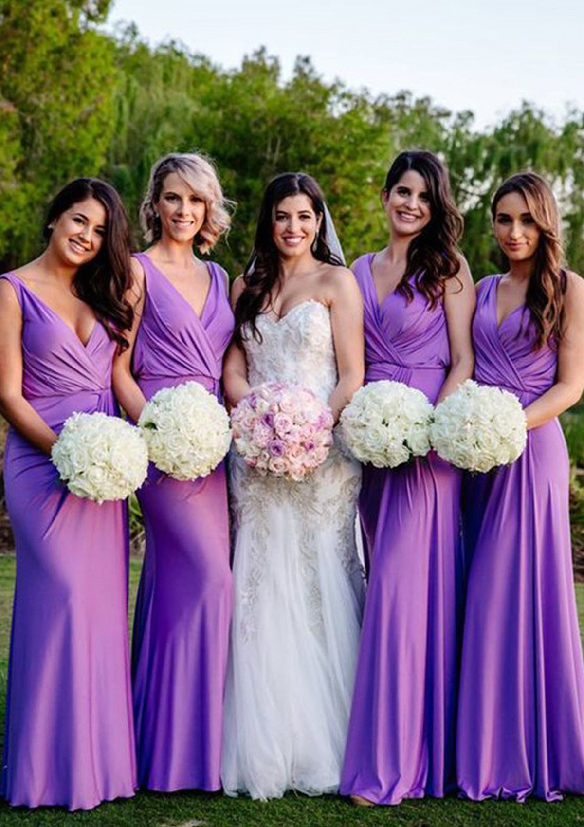 Sheath/Column V Neck Sleeveless Long/Floor-Length Jersey Bridesmaid Dresses With Pleated Alejandra DPP0025404