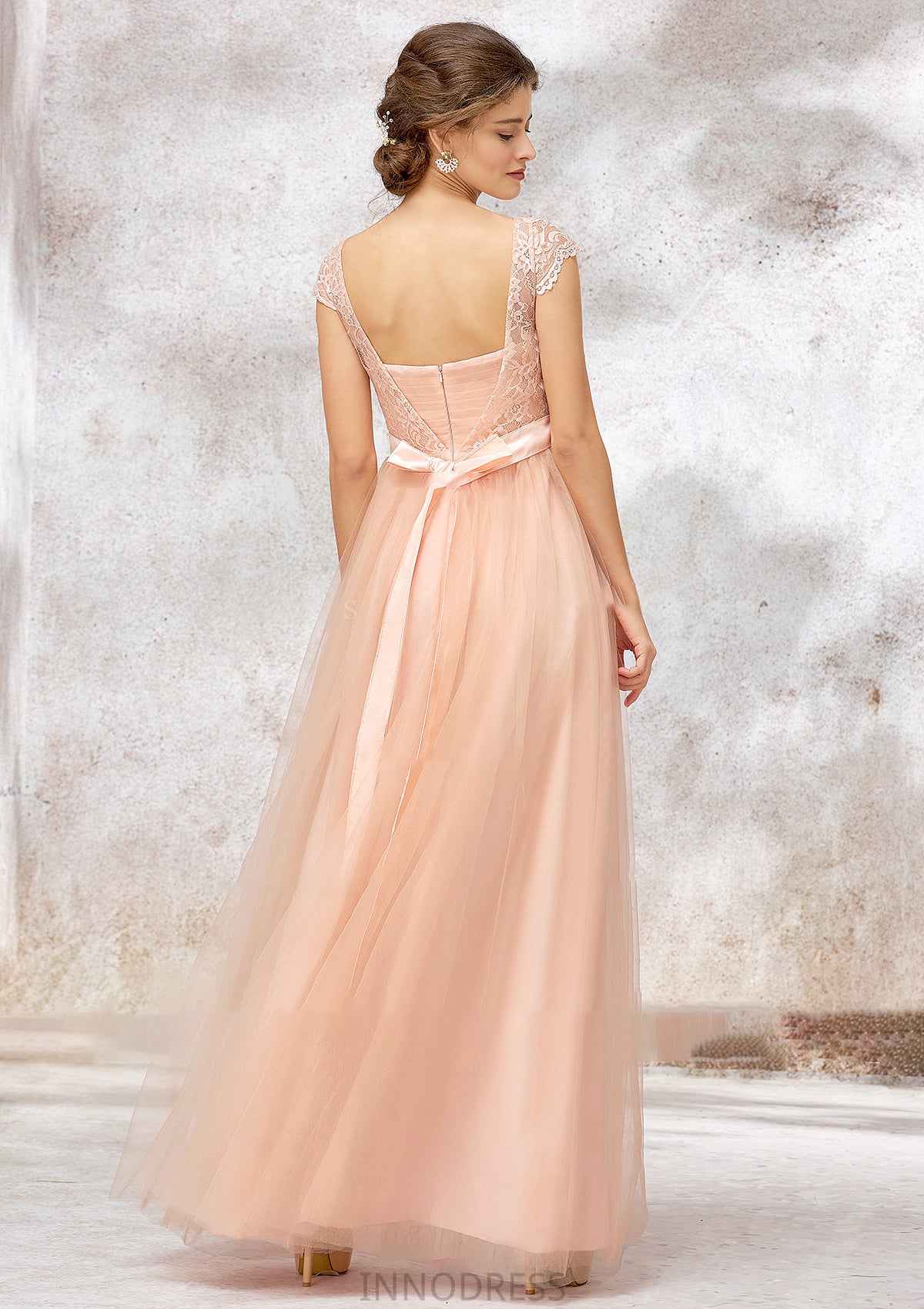 Sleeveless Bateau Long/Floor-Length Tulle A-line/Princess Bridesmaid Dresses With Sashes Lace Jaylen DPP0025405