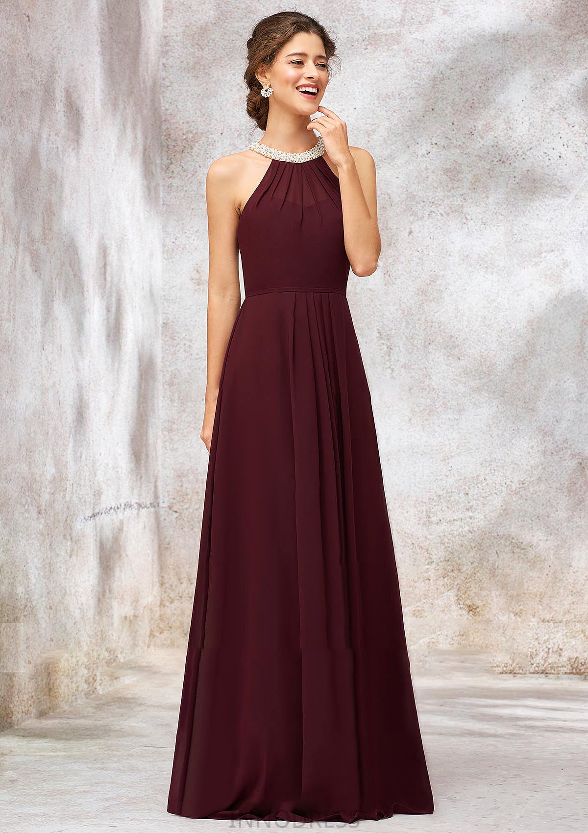 Sleeveless Scoop Neck Long/Floor-Length Chiffon A-line/Princess Bridesmaid Dresses With Pleated Beading Krista DPP0025406