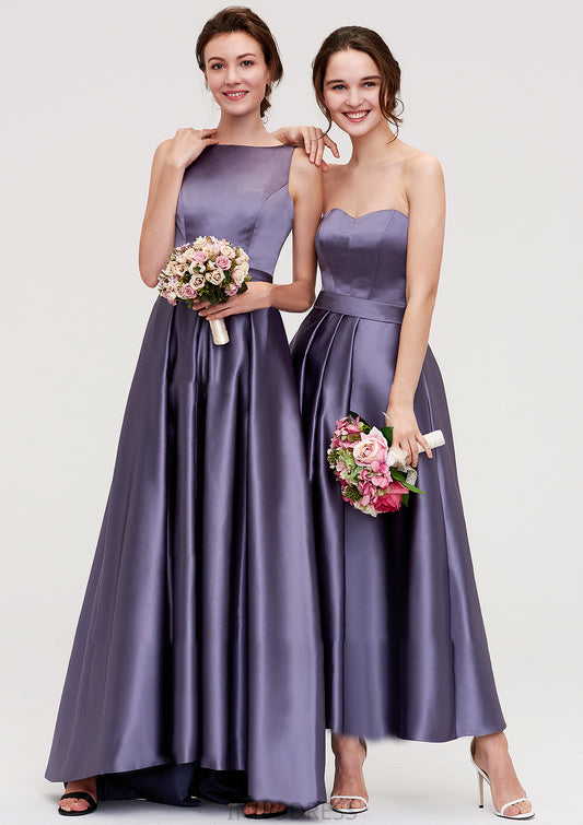 Sweetheart Sleeveless A-line/Princess Satin Ankle-Length Bridesmaid Dresses With Pleated Vivian DPP0025408