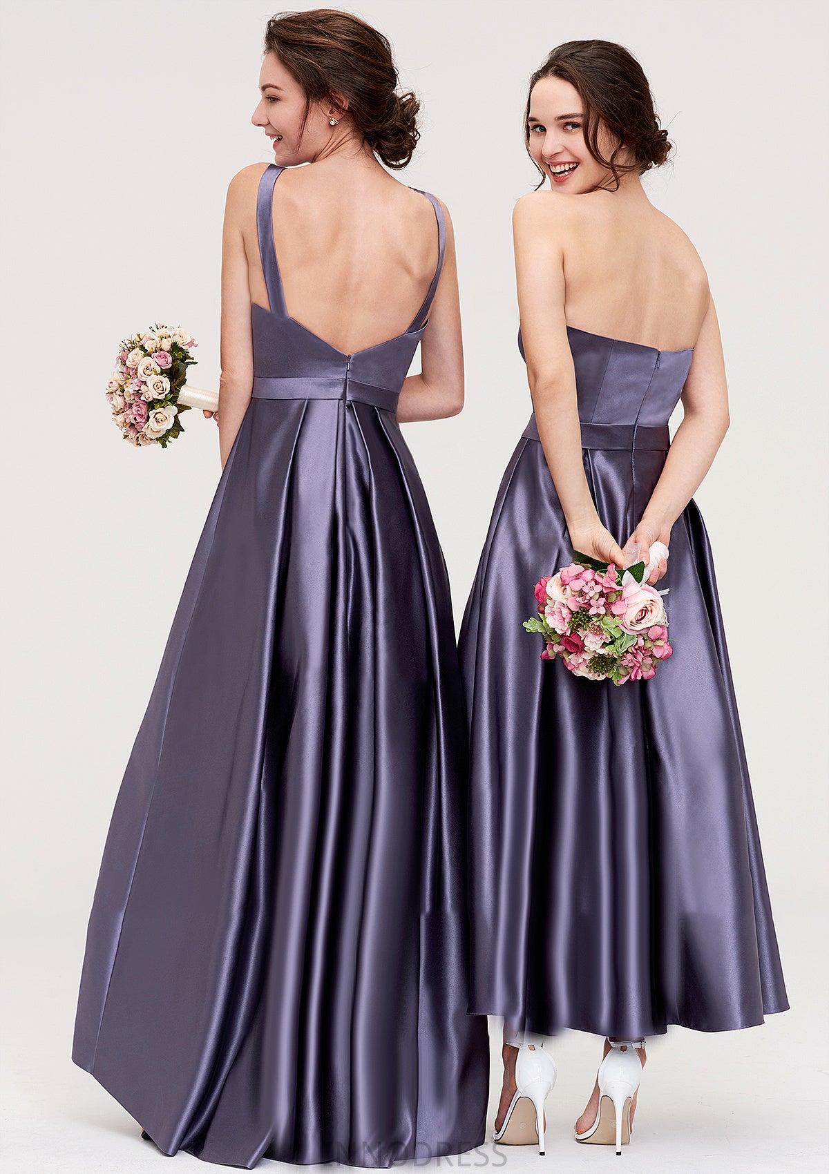 Sweetheart Sleeveless A-line/Princess Satin Ankle-Length Bridesmaid Dresses With Pleated Vivian DPP0025408