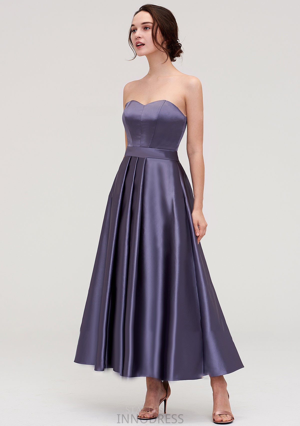 Sweetheart Sleeveless A-line/Princess Satin Ankle-Length Bridesmaid Dresses With Pleated Vivian DPP0025408