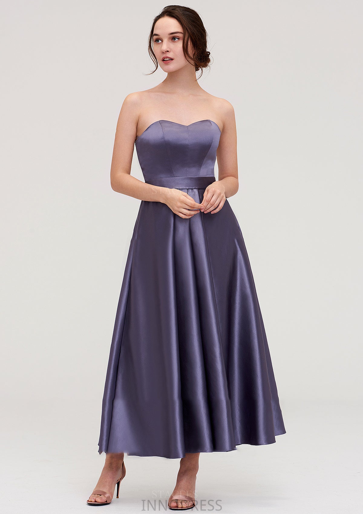 Sweetheart Sleeveless A-line/Princess Satin Ankle-Length Bridesmaid Dresses With Pleated Vivian DPP0025408