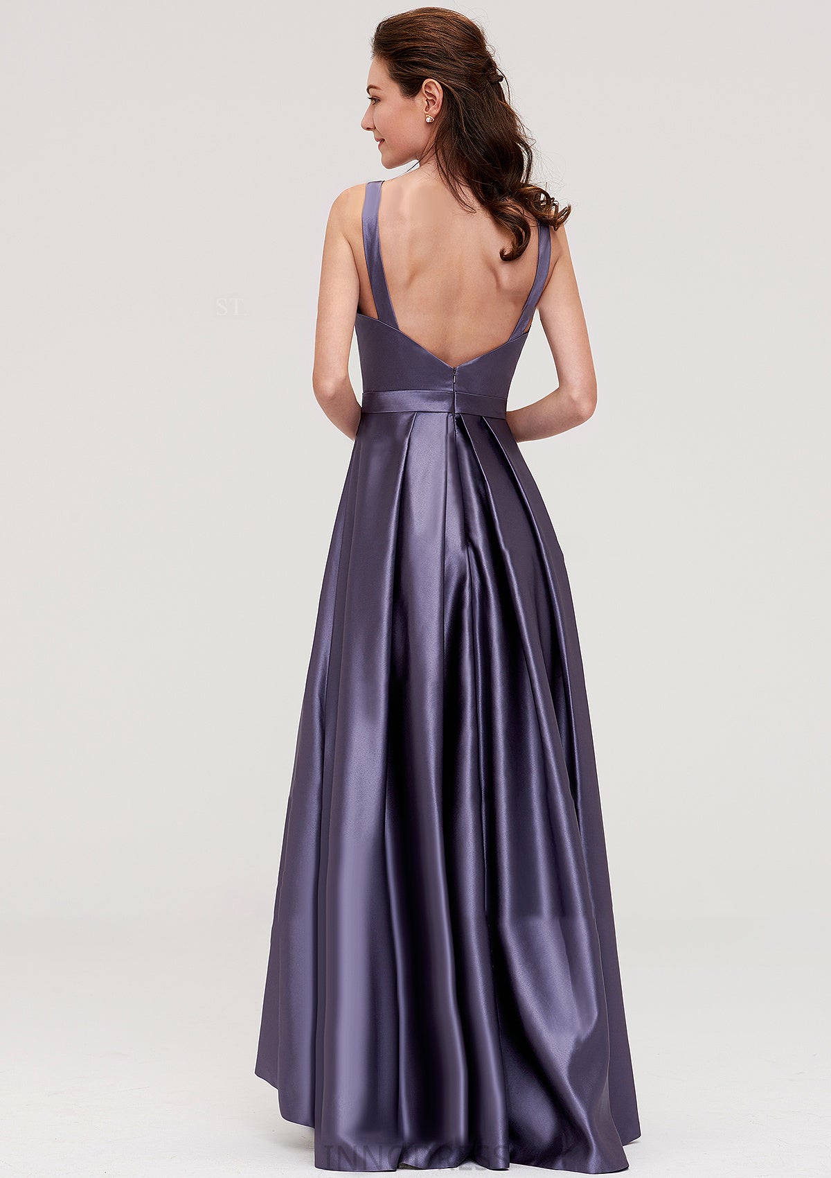 Sleeveless Bateau Ankle-Length Satin A-line/Princess Bridesmaid Dresses With Pleated Hadley DPP0025409