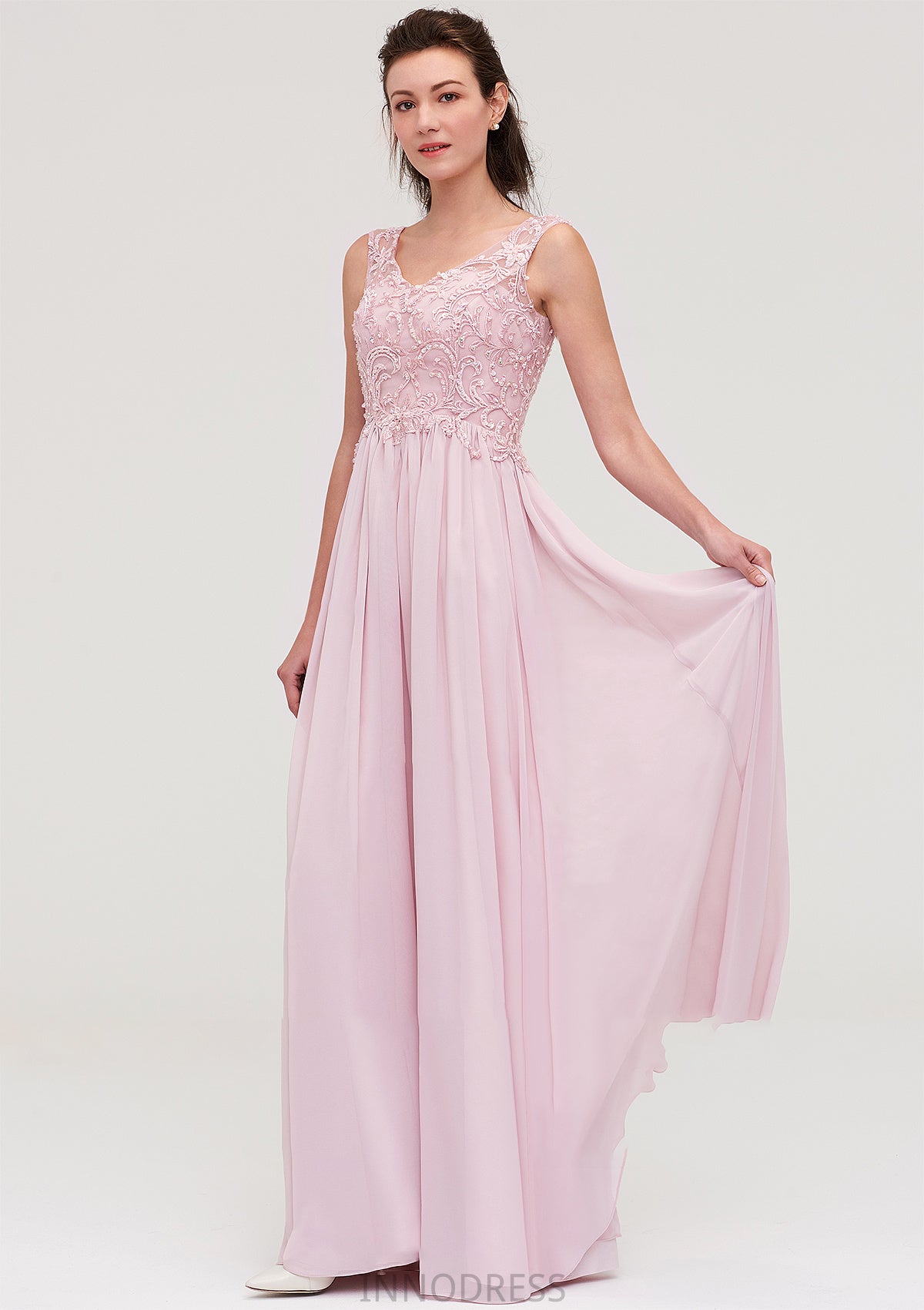 Sleeveless V Neck A-line/Princess Chiffon Long/Floor-Length Bridesmaid Dresseses With Beading Appliqued Jessica DPP0025410