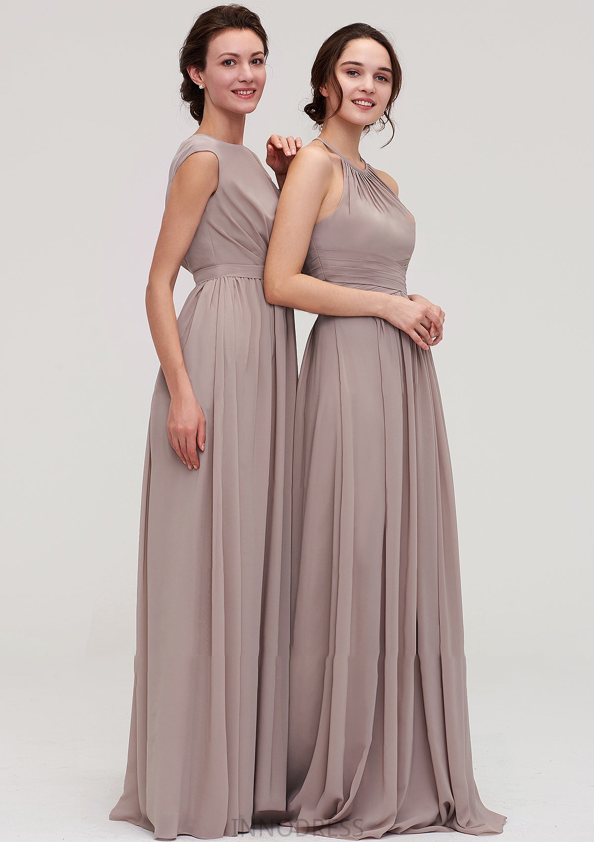 Bateau Sleeveless A-line/Princess Chiffon Long/Floor-Length Bridesmaid Dresses With Pleated Shyann DPP0025420