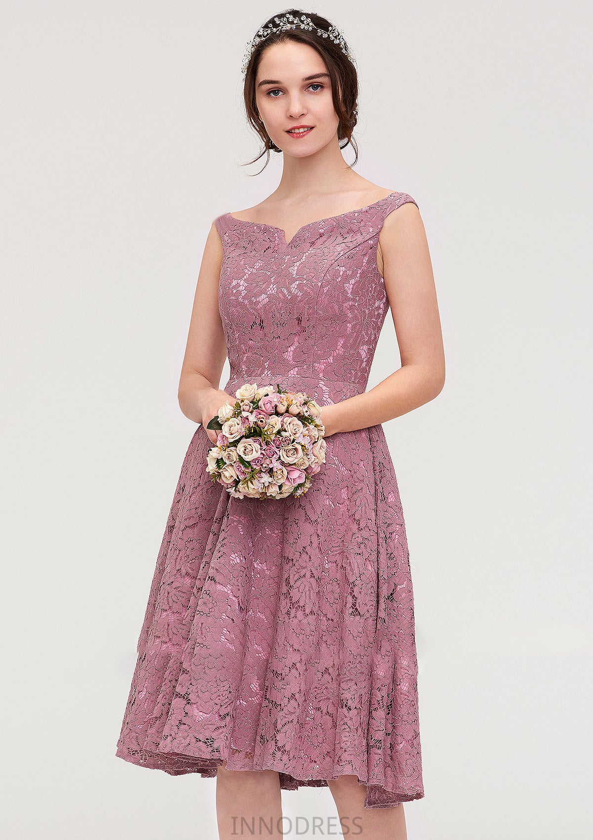 Sweetheart Sleeveless A-line/Princess Lace Knee-Length Bridesmaid Dresses Jaliyah DPP0025421