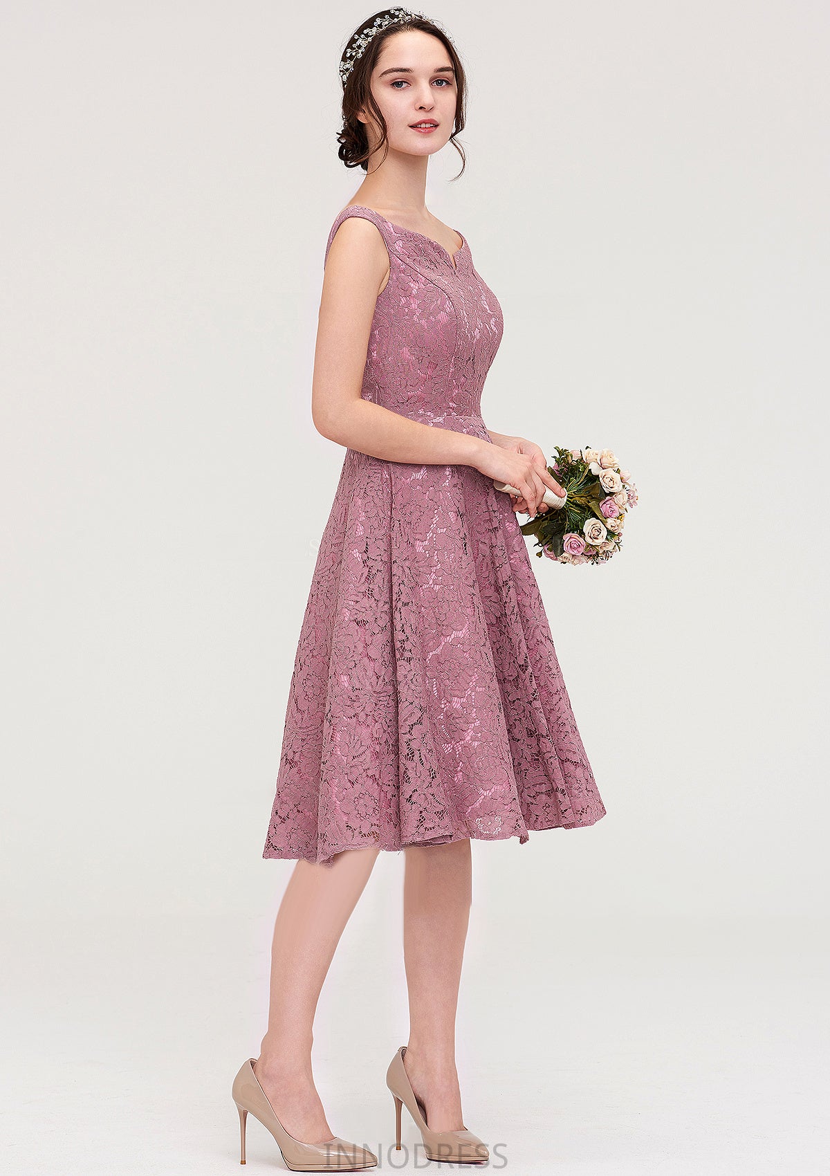 Sweetheart Sleeveless A-line/Princess Lace Knee-Length Bridesmaid Dresses Jaliyah DPP0025421