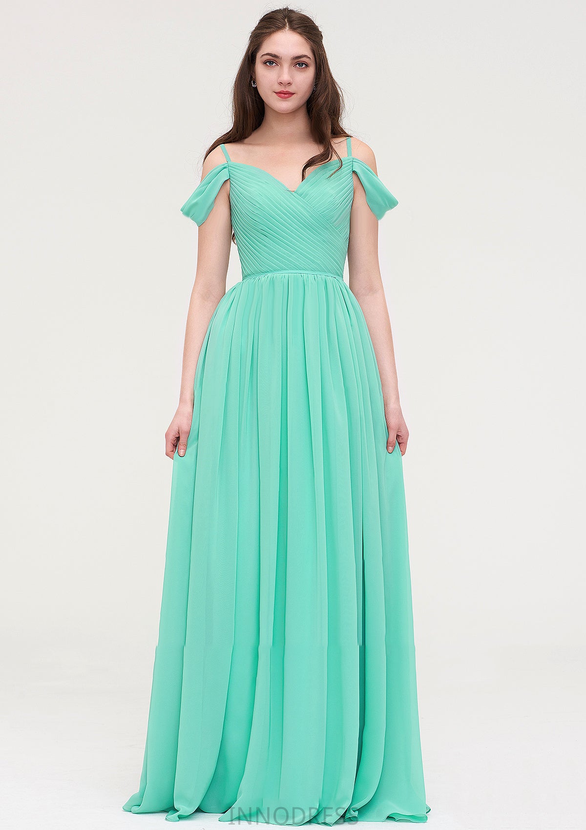 Sweetheart Sleeveless Long/Floor-Length Chiffon A-line/Princess Bridesmaid Dresses With Pleated Clara DPP0025422