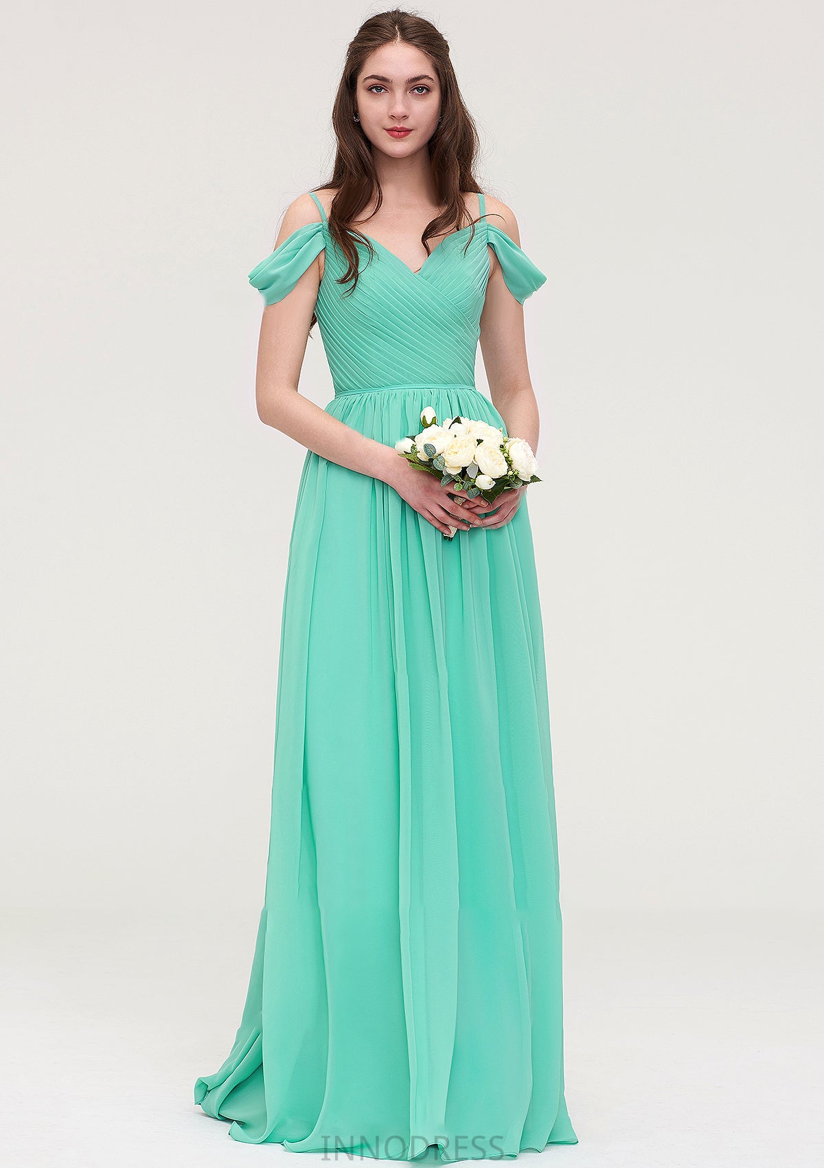 Sweetheart Sleeveless Long/Floor-Length Chiffon A-line/Princess Bridesmaid Dresses With Pleated Clara DPP0025422