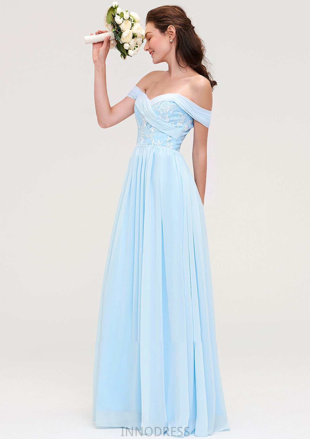 Off-the-Shoulder Sleeveless Chiffon A-line/Princess Long/Floor-Length Bridesmaid Dresseses With Pleated Appliqued Jayla DPP0025431