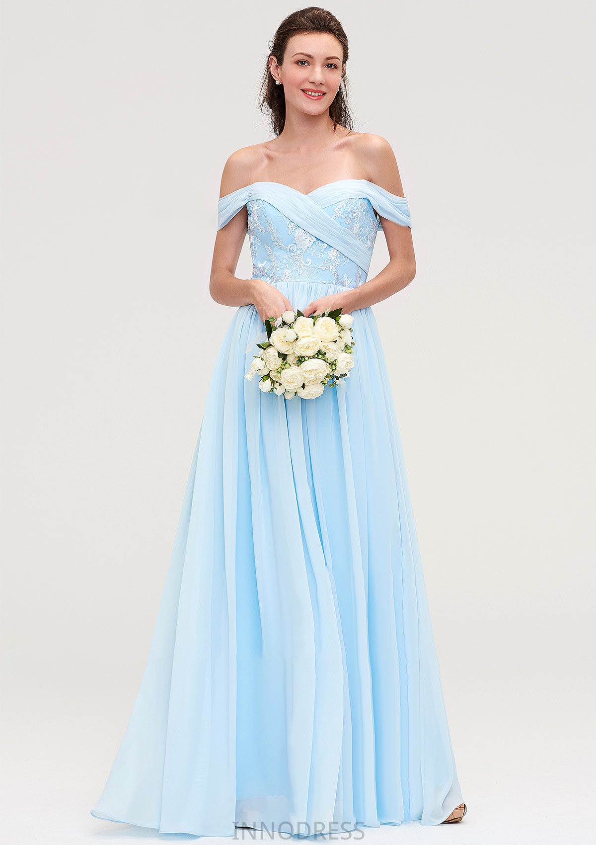 Off-the-Shoulder Sleeveless Chiffon A-line/Princess Long/Floor-Length Bridesmaid Dresseses With Pleated Appliqued Jayla DPP0025431