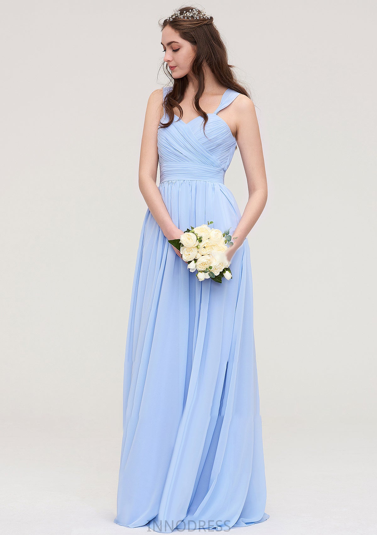 Sleeveless Sweetheart Long/Floor-Length Chiffon A-line/Princess Bridesmaid Dresses With Pleated Aubrie DPP0025437