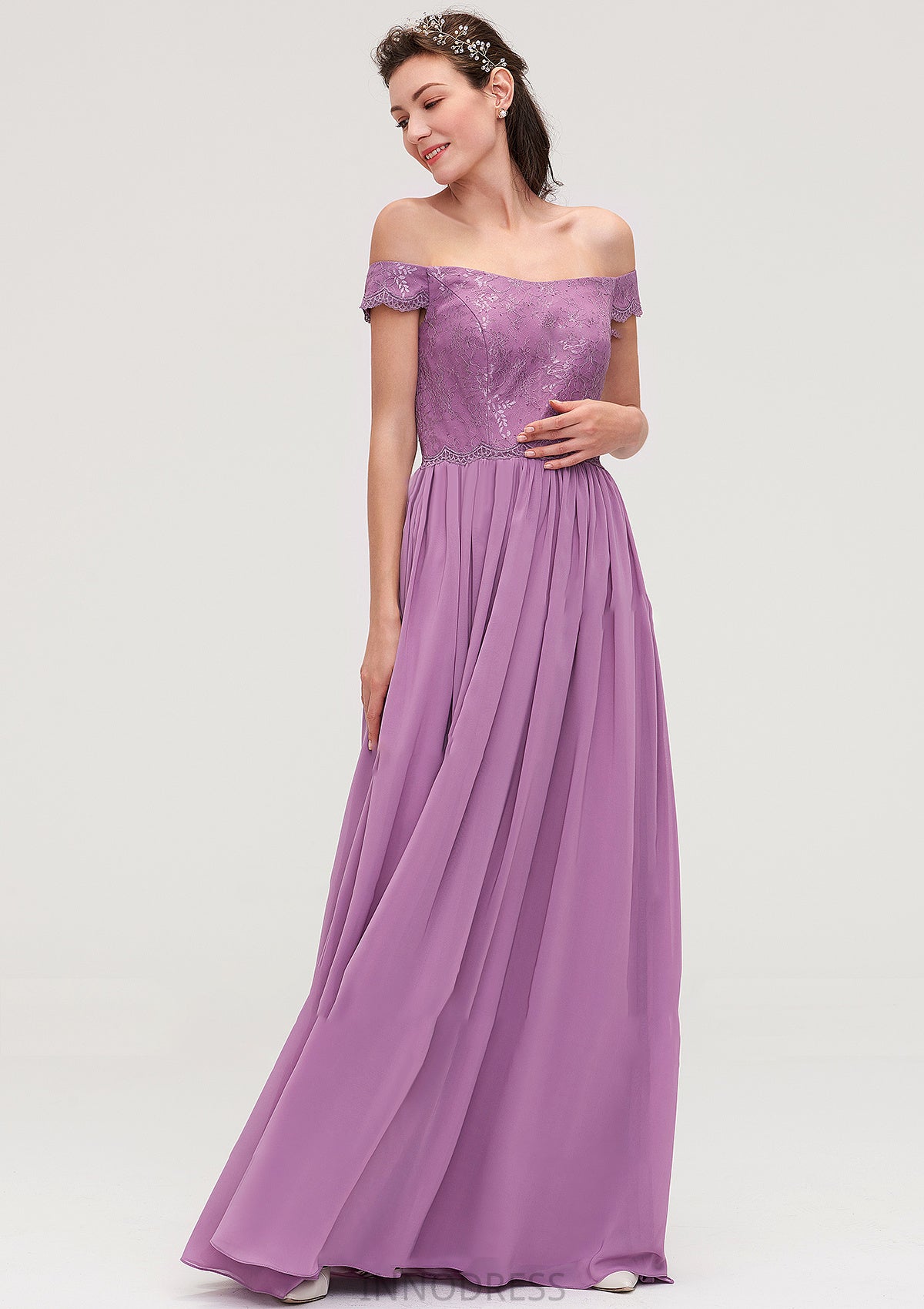 Sleeveless Off-the-Shoulder Long/Floor-Length Chiffon A-line/Princess Bridesmaid Dresseses With Appliqued Brynn DPP0025442