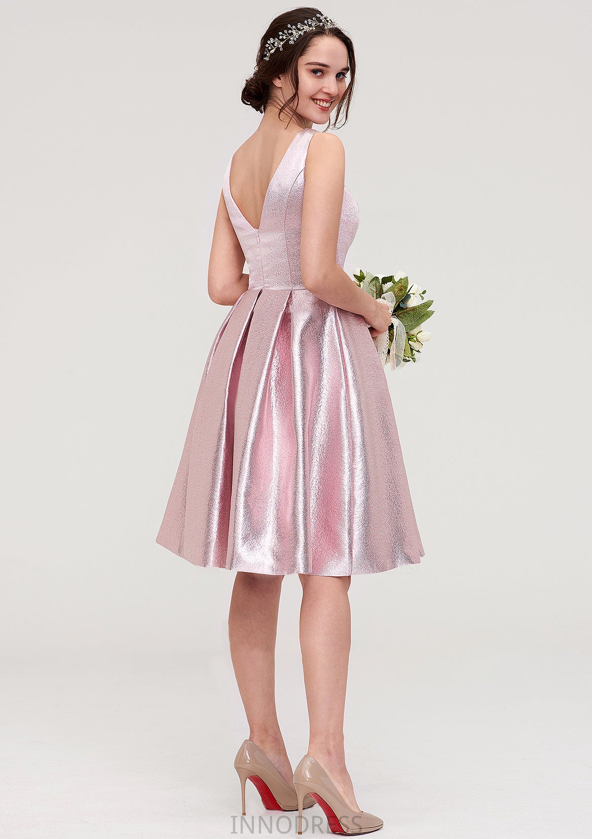 Bateau Sleeveless Taffeta Knee-Length A-line/Princess Bridesmaid Dresses With Ruffles  -   Janessa DPP0025444