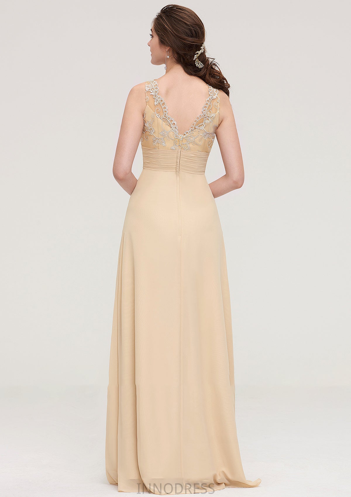 Sleeveless Halter Open Back Long/Floor-Length Sheath/Column Chiffon Bridesmaid Dresses With Pleated Lace Mylie DPP0025451