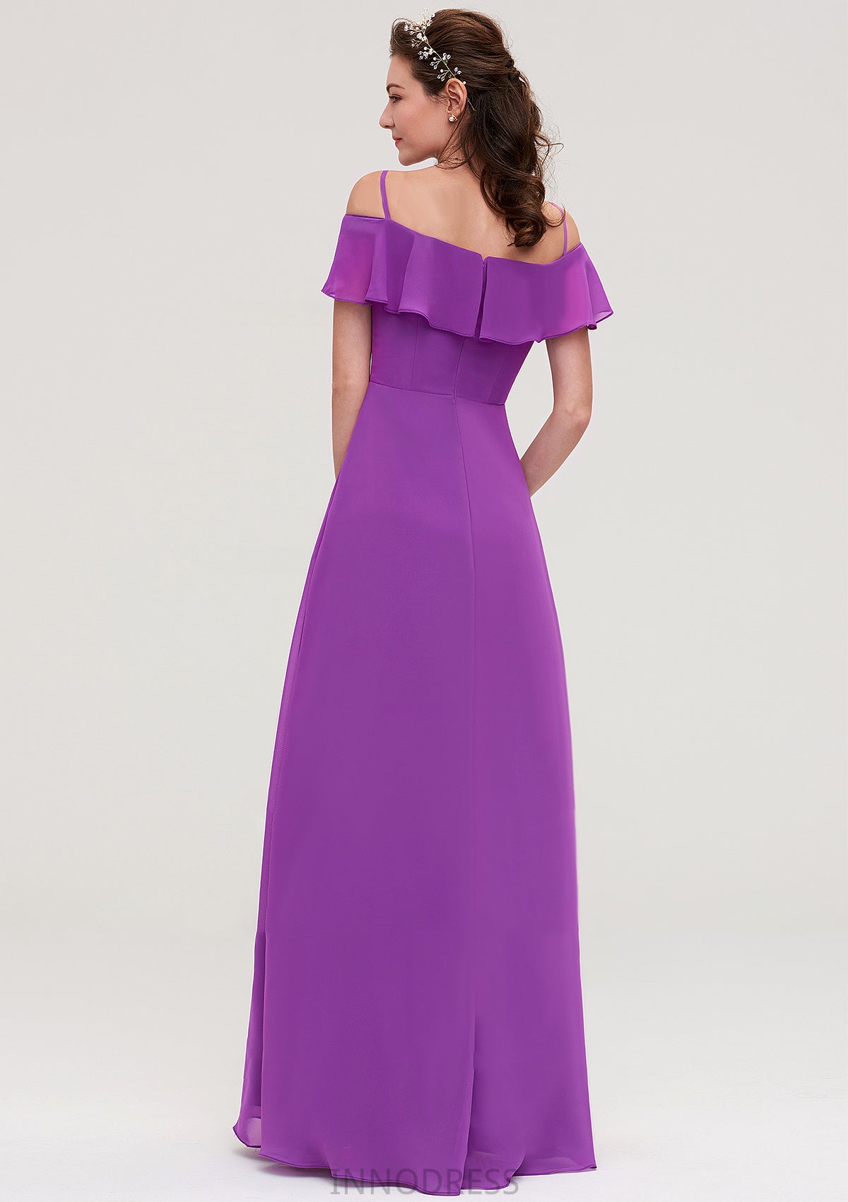 Sleeveless Off-the-Shoulder Chiffon A-line/Princess Long/Floor-Length Bridesmaid Dresseses With Ruffles Sherlyn DPP0025452