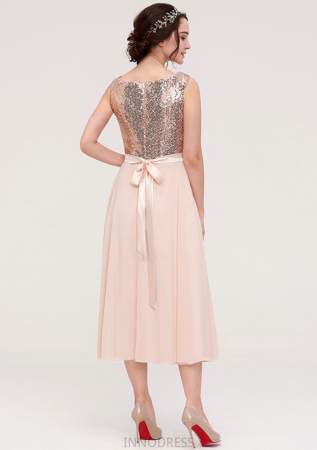 Sleeveless Bateau Chiffon A-line/Princess Bridesmaid Dresses With Sashes Sequins Liliana DPP0025454