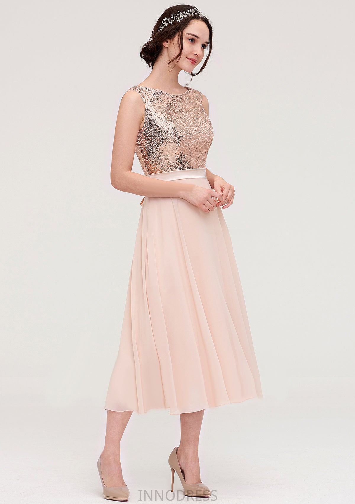 Sleeveless Bateau Chiffon A-line/Princess Bridesmaid Dresses With Sashes Sequins Liliana DPP0025454