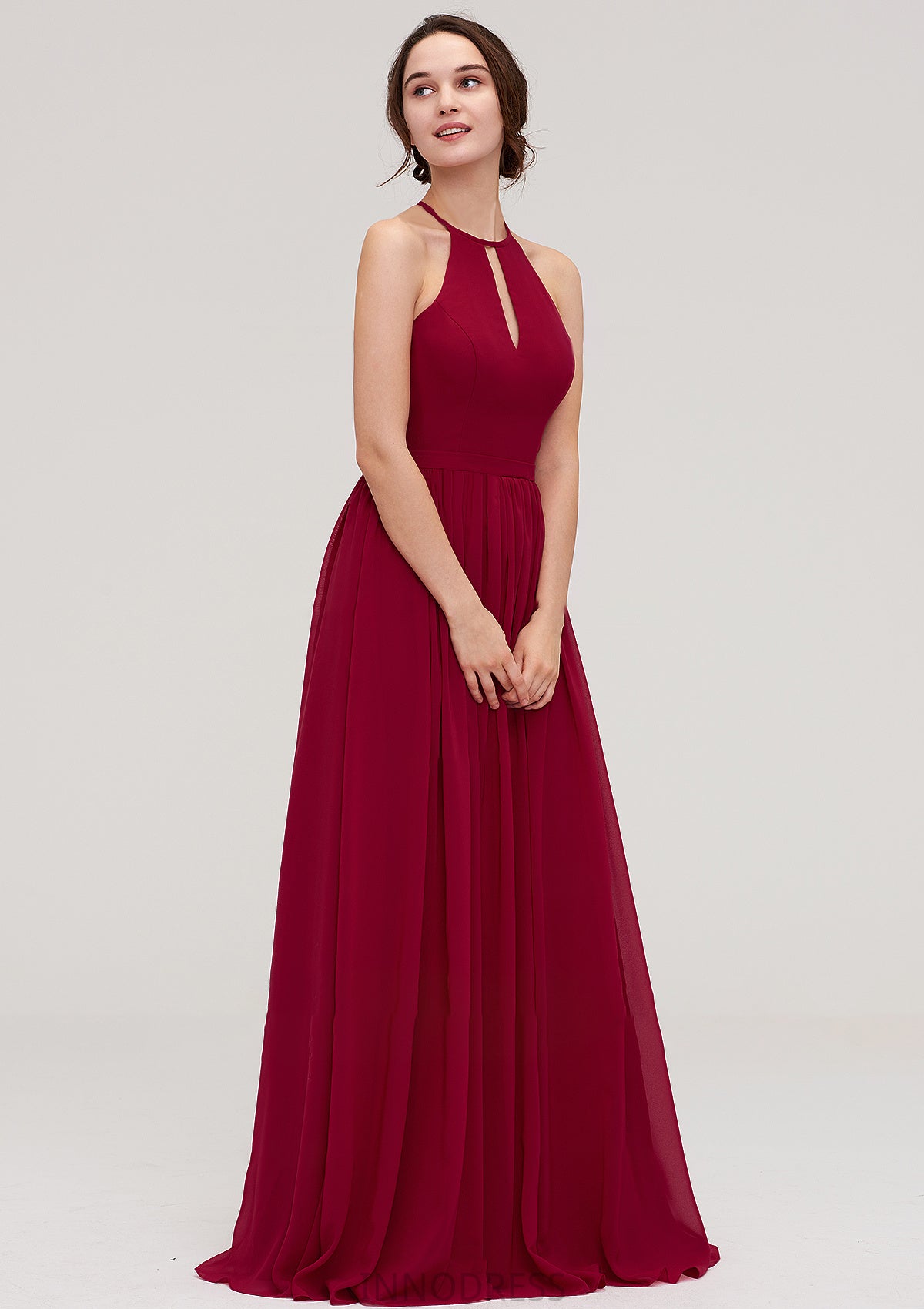 Scoop Neck Sleeveless A-line/Princess Long/Floor-Length Chiffon Bridesmaid Dresseses With Pleated Kyla DPP0025456