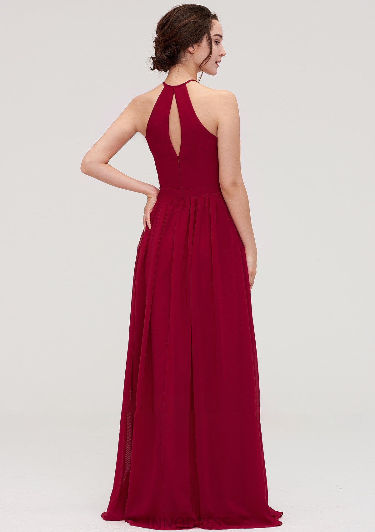 Scoop Neck Sleeveless A-line/Princess Long/Floor-Length Chiffon Bridesmaid Dresseses With Pleated Kyla DPP0025456