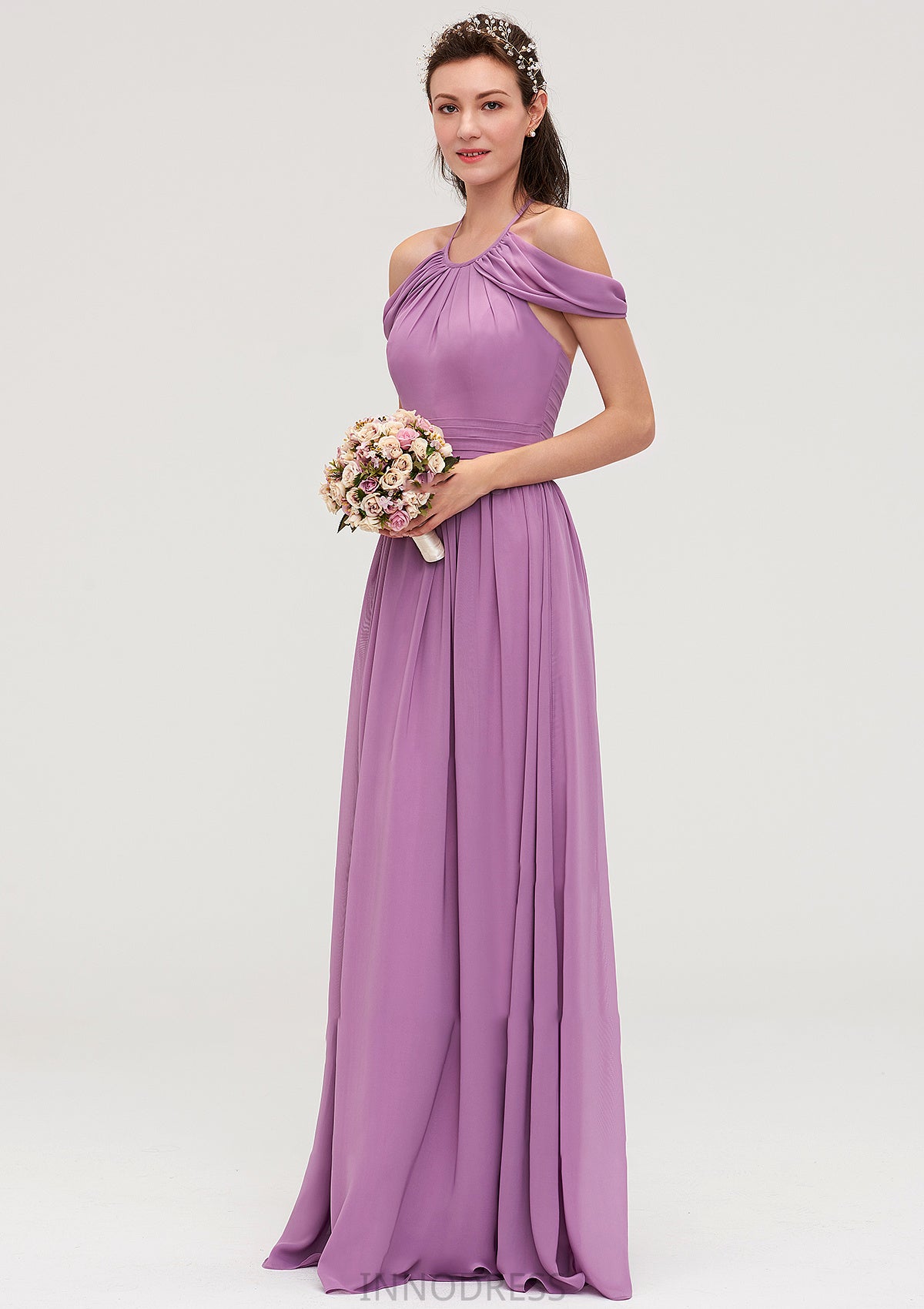 Scoop Neck Sleeveless Chiffon A-line/Princess Long/Floor-Length Bridesmaid Dresseses With Pleated Trudie DPP0025461