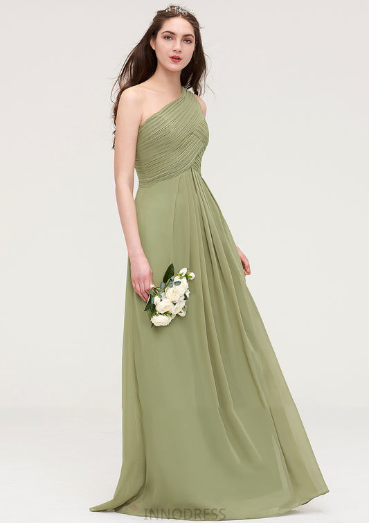 Sleeveless One-Shoulder Long/Floor-Length Chiffon A-line/Princess Bridesmaid Dresses With Pleated Amiah DPP0025463