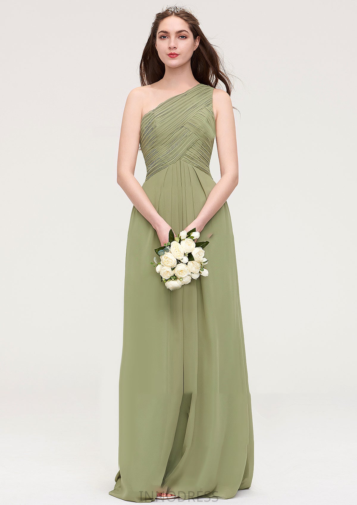 Sleeveless One-Shoulder Long/Floor-Length Chiffon A-line/Princess Bridesmaid Dresses With Pleated Amiah DPP0025463