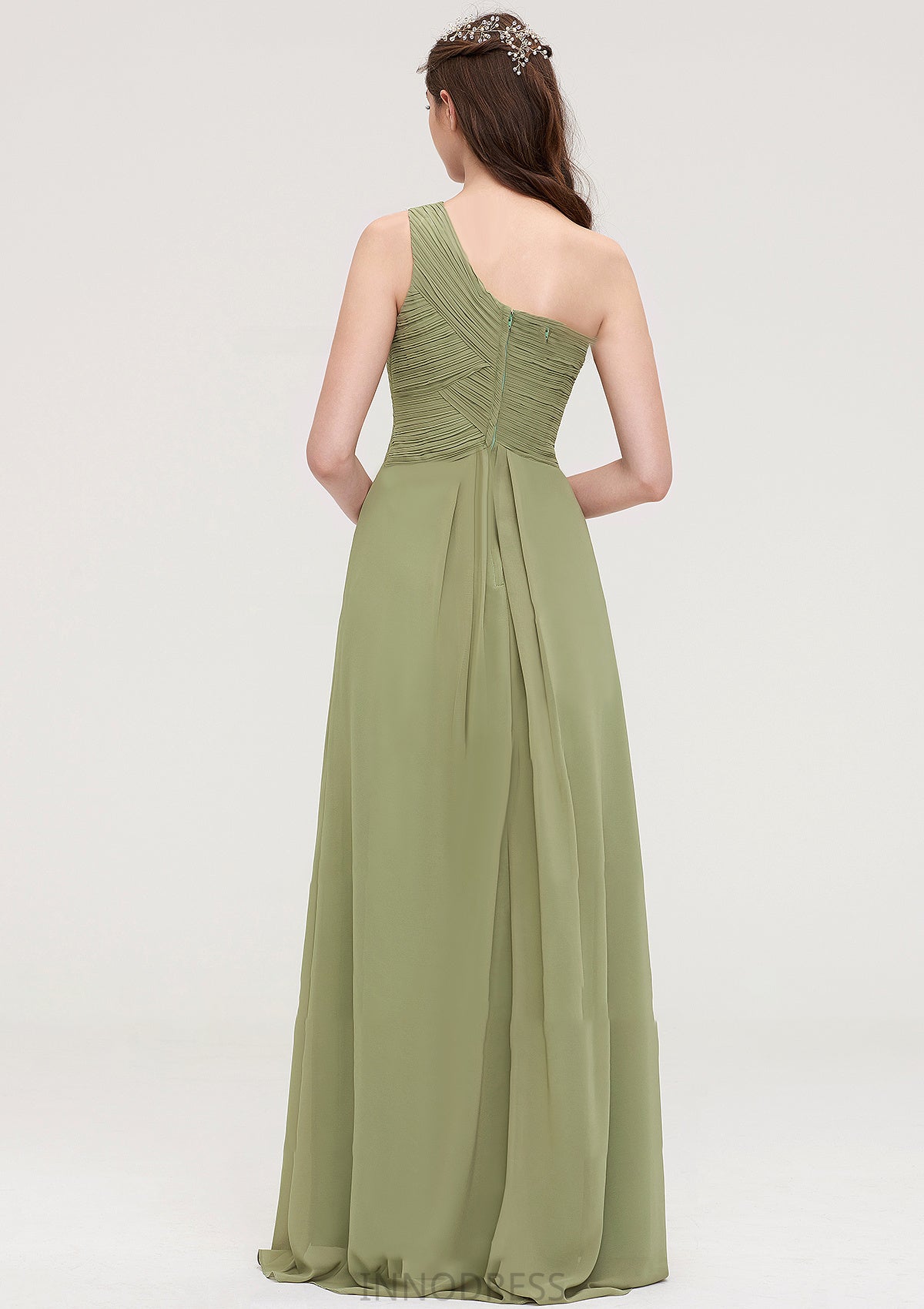 Sleeveless One-Shoulder Long/Floor-Length Chiffon A-line/Princess Bridesmaid Dresses With Pleated Amiah DPP0025463