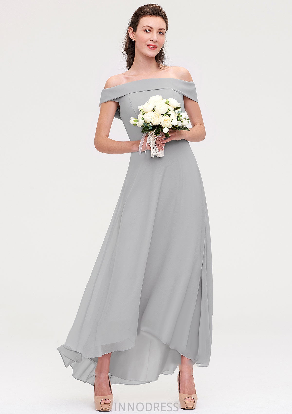 Off-the-Shoulder Sleeveless Asymmetrical Chiffon A-line/Princess Bridesmaid Dresseses Danika DPP0025465