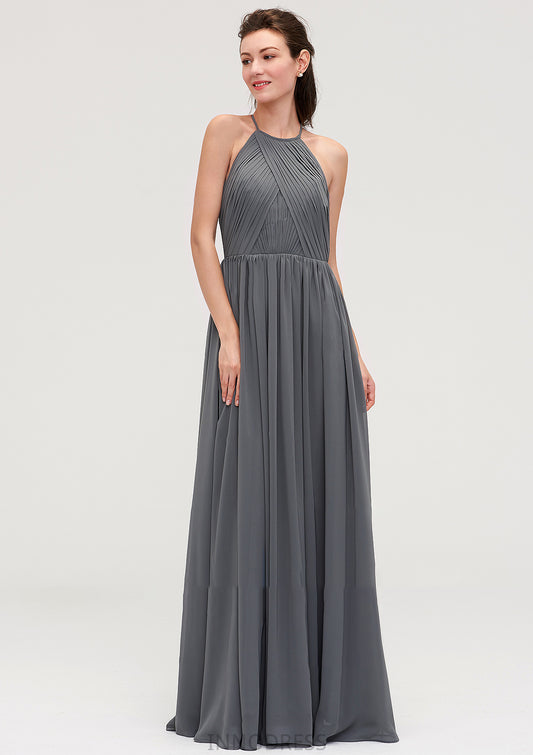 Sleeveless Halter Chiffon A-line/Princess Long/Floor-Length Bridesmaid Dresseses With Pleated Salma DPP0025466