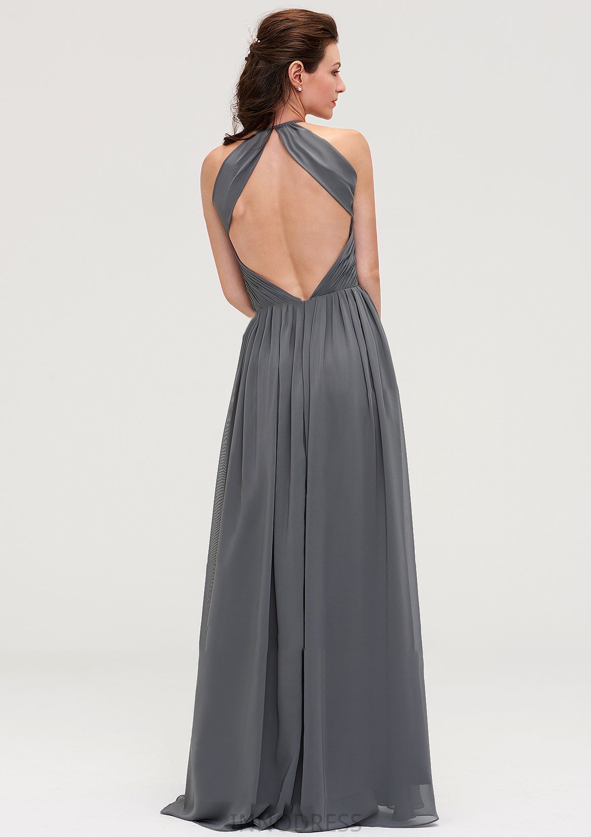 Sleeveless Halter Chiffon A-line/Princess Long/Floor-Length Bridesmaid Dresseses With Pleated Salma DPP0025466